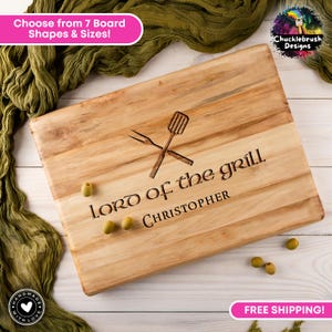 Lord Of The Grill Personalized Cutting Board, Funny Custom Dad Gift from Kids, Engraved Father Days Gift Grilling BBQ Gift for His Birthday