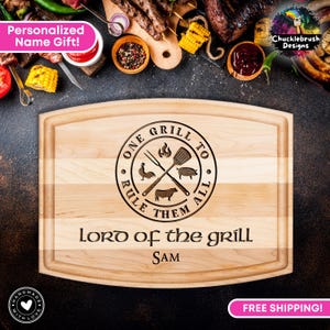 Lord Of The Grill Personalized Cutting Board, Funny Custom Kids Gift For Dad Christmas, Fathers Day Gift Grilling, BBQ Gift for His Birthday