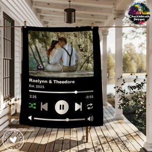 Personalized Photo Blanket, Anniversary Gift Favorite Song Music Player App, Custom Name Picture Blanket Couple Song Engagement Wedding Gift