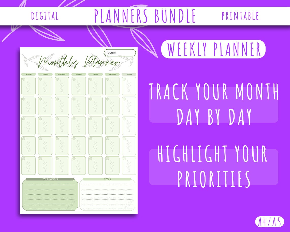 DIGITAL PLANNERS BUNDLE Printable Daily Weekly Monthly Weekly Meal Prep ...