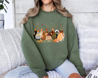 Humorous Fall Chickens Shirt, Fall Chickens Sweater, Women Fall Sweatshirt, Fall Sweater, Chicken Lover Fall Shirt, Autumn Chicken Sweater