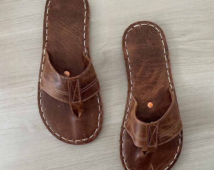 Mens Crazy Brown Flip Flops, Handmade Genuine Leather brown sandals, Flip Flop Sandals