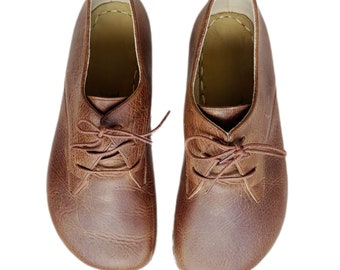 Sapatos de aterramento masculinos, sapatos minimalistas masculinos, novo marrom vibrante, sapatos de aterramento com rebites de cobre, sola de couro