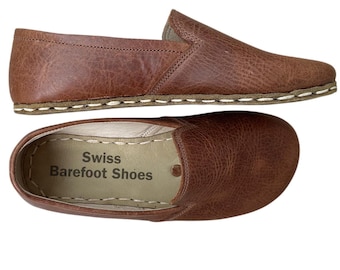 Mens New Crazy Brown Color Barefoot Shoes, Minimalist Shoes,| Grounding Shoes With Copper Rivets, Leather Sole