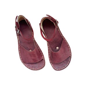 Women's Grounding Sandals | Burgundy Handmade Leather Womens Traveler Sandals | Copper Rivets | Minimalist footwear