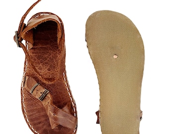 Womens Grounding New Crazy Brown Toe Ring Sandals | Minimalist Sandals | Barefoot Sandals | Copper Rivets |