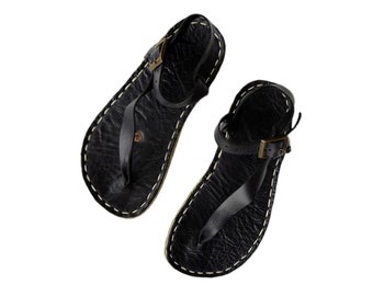 Men&#39;s Grounding Sandals | Black | Sustainable Handmade Leather Men Traveler Sandals | Copper Rivets