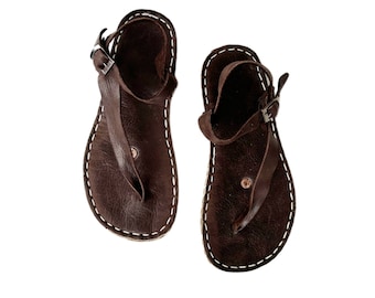 Men Grounding Sandals | Dark Brown | Sustainable Handmade Leather Men Traveler Sandals | Copper Rivets