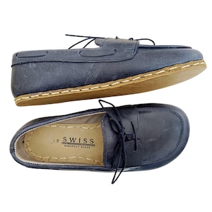 Womens Navy Blue Wide Toe Box Barefoot Shoes, All Natural Leather Womens Wider Shoes