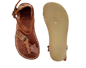 Womens Grounding New Crazy Brown Toe Ring Sandals | Minimalist Sandals | Barefoot Sandals | Copper Rivets |
