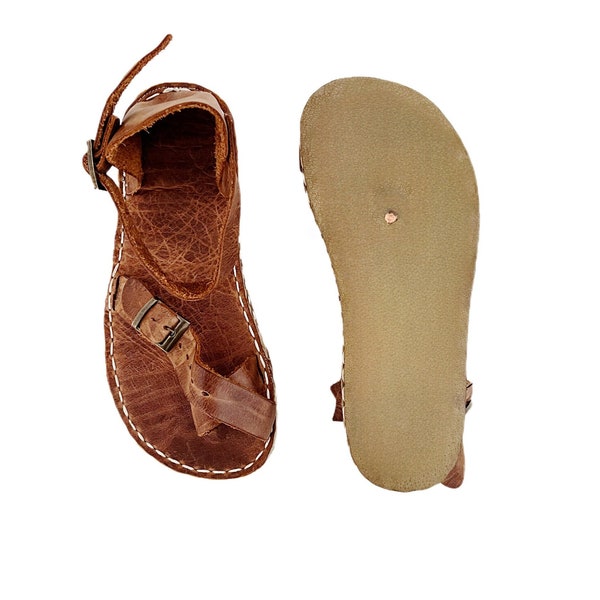 Womens Grounding New Crazy Brown Toe Ring Sandals | Minimalist Sandals | Barefoot Sandals | Copper Rivets |