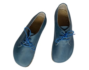 Mens Grounding Shoes, Barefoot Shoes Mens, Sky Blue, Grouning Shoes Copper, Leather Sole