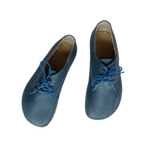 Barefoot Shoes Men | Men Oxford Shoes | Leather Wider Shoes  | Zero Drop Handmade Shoes | Men Loafers Shoes | Sky blue