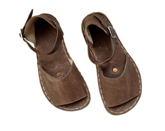 Visions Leather Womens Grounding Sandals, Handmade Leather Barefoot Sandals, Copper Rivets, Minimalist Sandals