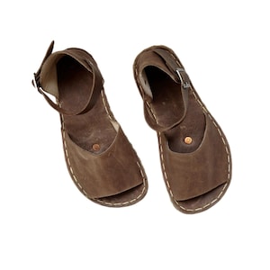 Visions Leather Womens Grounding Sandals, Handmade Leather Barefoot Sandals, Copper Rivets, Minimalist Sandals