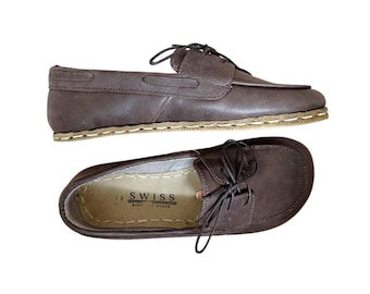 Mens Grounding Shoes, Barefoot Shoes Mens, Dark Brown, Groudning Shoes Copper Rivets, Leather Sole