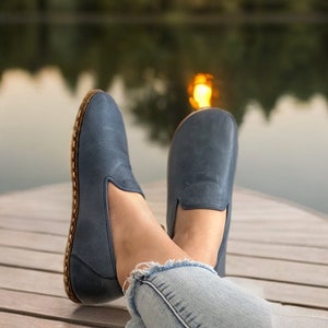 Womens Grounding Oxford Shoes , Barefoot Shoes Women, Grounding Shoes With Copper Rivets, Leather Sole, Sky Blue