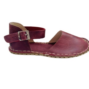 Womens Grounding Sandals | Burgundy Handmade Leather Womens  Sandals | Copper Rivets | Minimalist Footwear