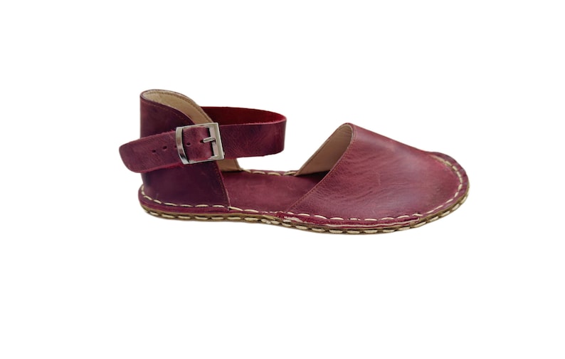 Womens Grounding Sandals | Burgundy Handmade Leather Womens  Sandals | Copper Rivets | Minimalist Footwear