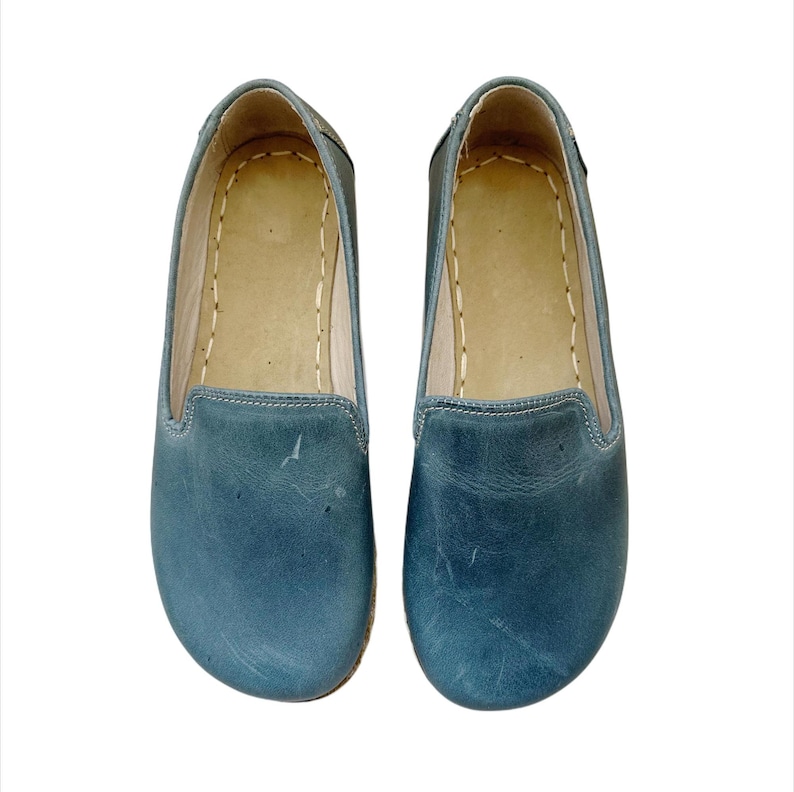 Grounding  Shoes With Copper Rivets, Barefoot Shoes For Womens,  Minimalist Shoes, Leather Sole, Flat Shoes, Sky Blue