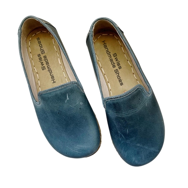 Grounding Shoes With Copper Rivets, Barefoot Shoes For Womens, Minimalist Shoes, Leather Sole, Flat Shoes, Sky Blue