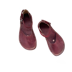 Womens Grounding Sandals | Burgundy Handmade Leather Womens  Sandals | Copper Rivets | Minimalist Footwear
