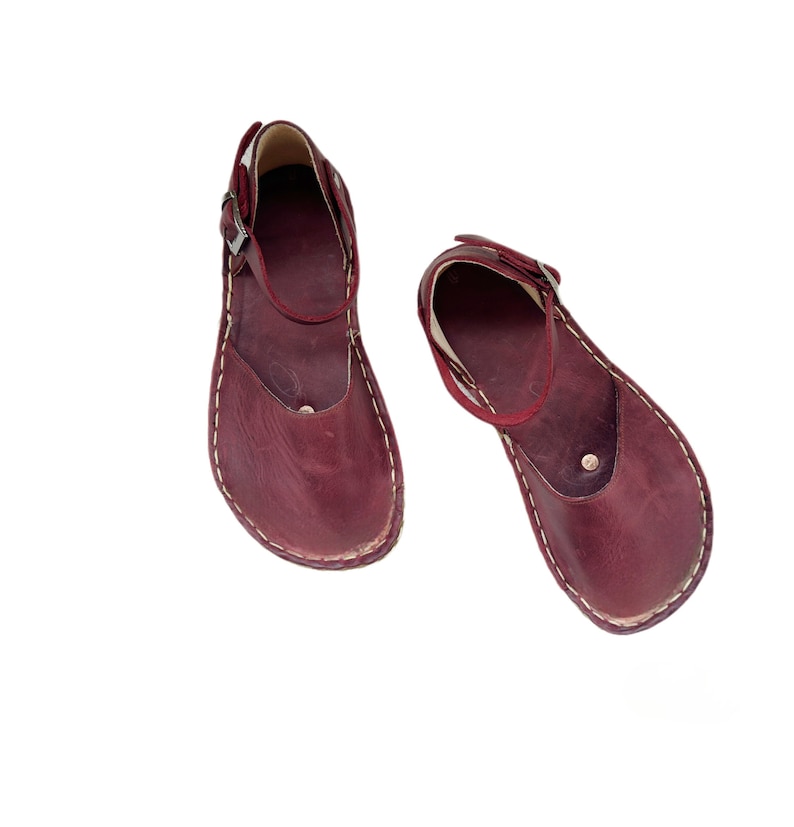 Womens Grounding Sandals | Burgundy Handmade Leather Womens  Sandals | Copper Rivets | Minimalist Footwear