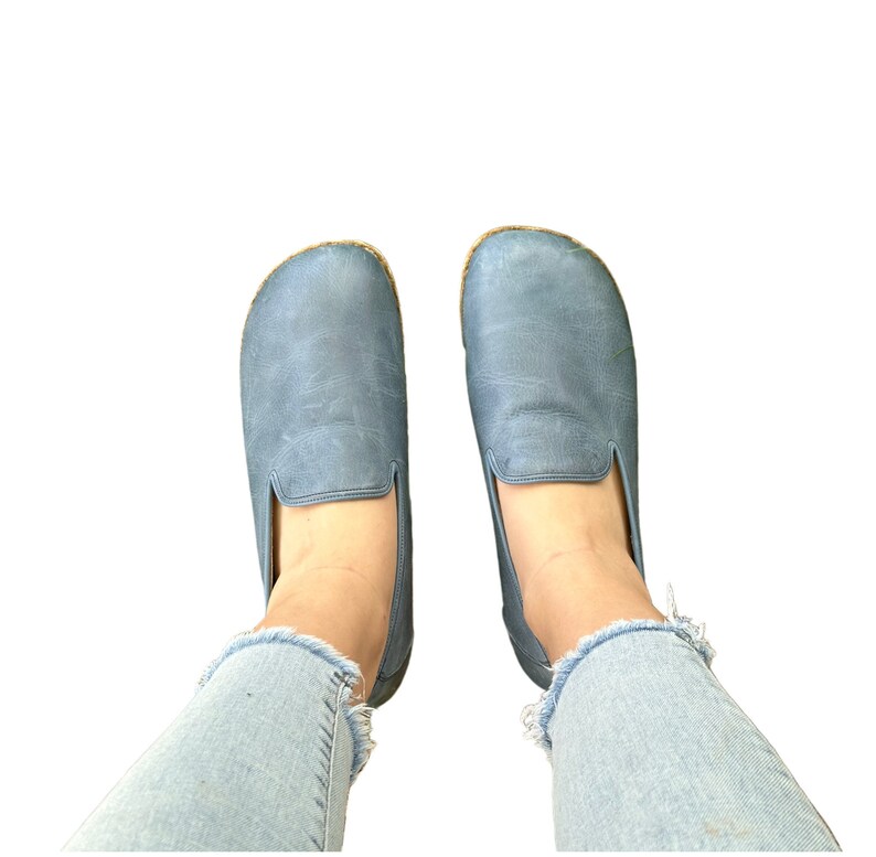 Womens Grounding Oxford Shoes ,  Barefoot Shoes Women, Grounding  Shoes With Copper Rivets,  Leather Sole, Sky Blue