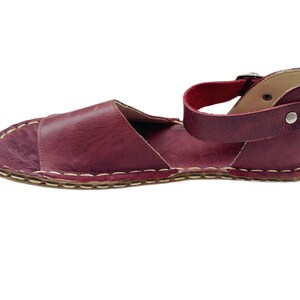 Womens Grounding Sandals | Burgundy Handmade Leather Womens Traveler Sandals | Copper Rivets