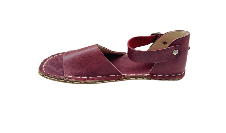 Womens Grounding Sandals | Burgundy Handmade Leather Womens Traveler Sandals | Copper Rivets