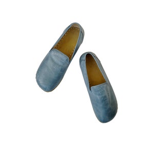 Womens Grounding Oxford Shoes ,  Barefoot Shoes Women, Grounding  Shoes With Copper Rivets,  Leather Sole, Sky Blue