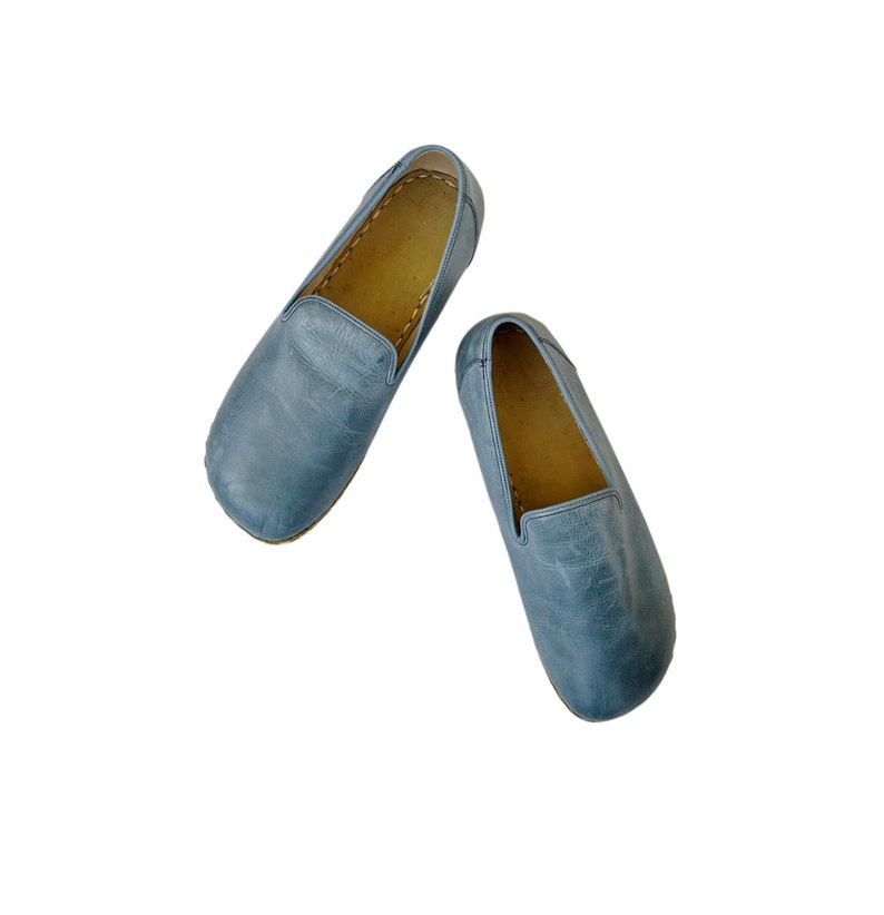 Womens Grounding Oxford Shoes ,  Barefoot Shoes Women, Grounding  Shoes With Copper Rivets,  Leather Sole, Sky Blue