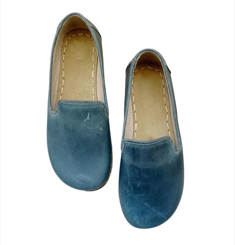 Grounding  Shoes With Copper Rivets, Barefoot Shoes For Womens,  Minimalist Shoes, Leather Sole, Flat Shoes, Sky Blue