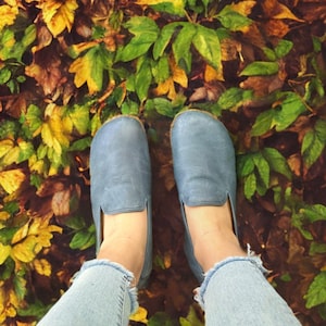 Womens Grounding Oxford Shoes ,  Barefoot Shoes Women, Grounding  Shoes With Copper Rivets,  Leather Sole, Sky Blue