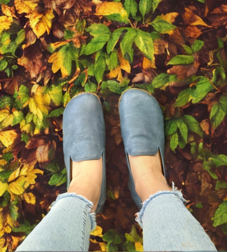 Womens Grounding Oxford Shoes ,  Barefoot Shoes Women, Grounding  Shoes With Copper Rivets,  Leather Sole, Sky Blue