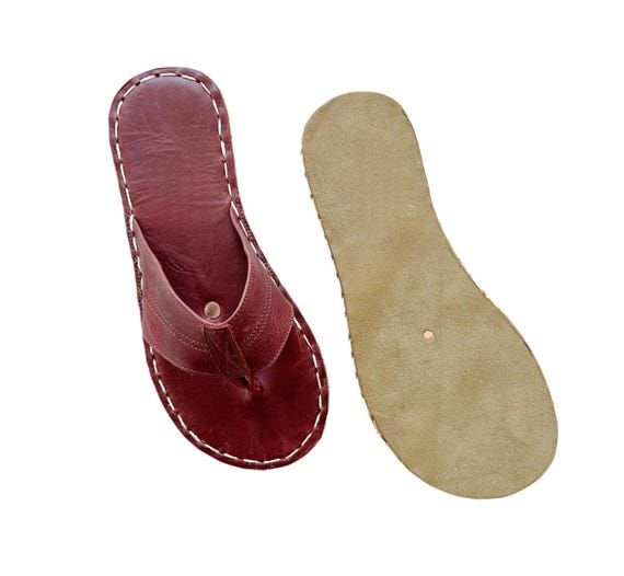 Mens Burgundy Flip Flops, Handmade Genuine Leather Burgundy  display picture 2