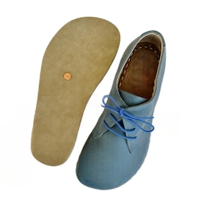 Barefoot Shoes Men | Men Oxford Shoes | Leather Wider Shoes  | Zero Drop Handmade Shoes | Men Loafers Shoes | Sky blue