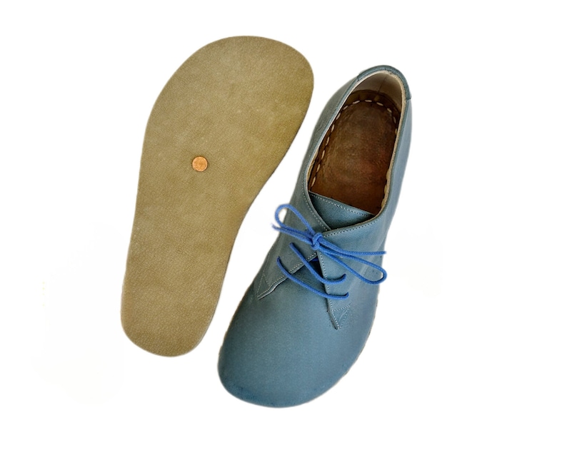 Barefoot Shoes Men | Men Oxford Shoes | Leather Wider Shoes  | Zero Drop Handmade Shoes | Men Loafers Shoes | Sky blue