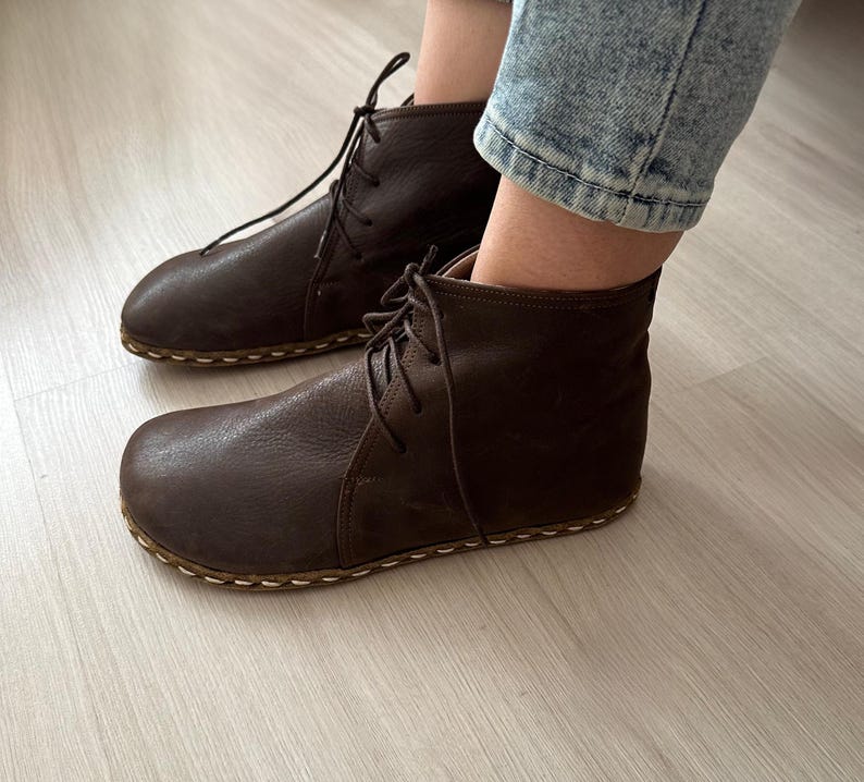 Womens Grounding Boots Dark Brown, Chelsea Barefoot Boots, Ankle Barefoot Boots, Grounding Boots Copper, Leather Sole