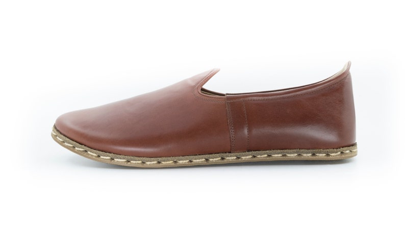 Mens Antique Brown Leather Slip Ons |  Loafers  |  Handmade Flat Shoes |  Gift For  Him