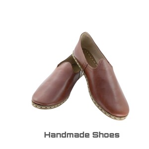 Mens Antique Brown Leather Slip Ons |  Loafers  |  Handmade Flat Shoes |  Gift For  Him