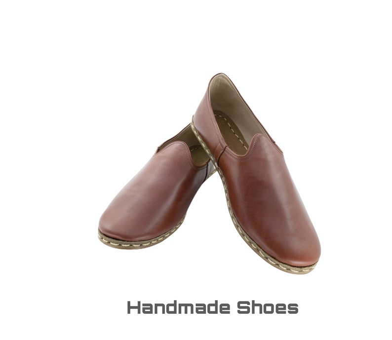 Mens Antique Brown Leather Slip Ons |  Loafers  |  Handmade Flat Shoes |  Gift For  Him