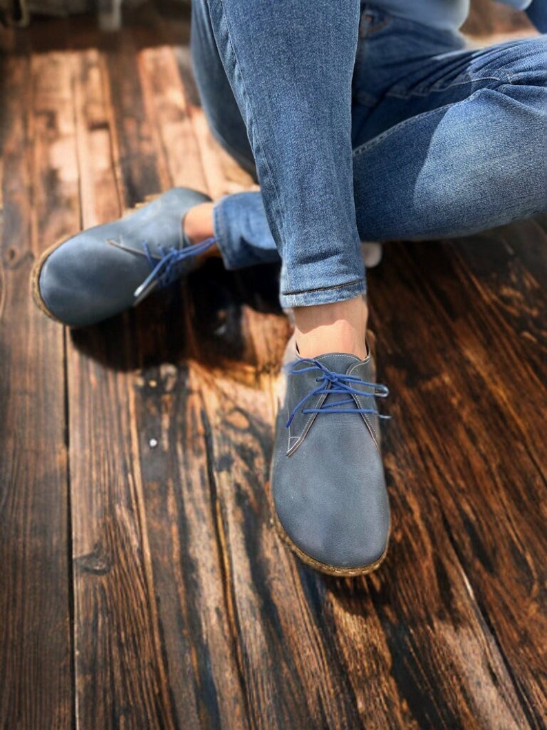 Barefoot Shoes Men | Men Oxford Shoes | Leather Wider Shoes  | Zero Drop Handmade Shoes | Men Loafers Shoes | Sky blue