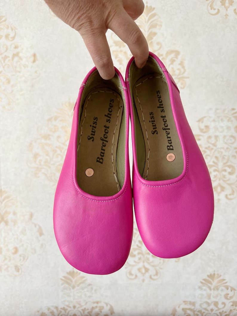 Pink Leather Barefoot Ballerinas, Handmade Zero Drop Slip-Ons, Grounding Minimalist Shoes