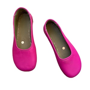 Pink Leather Barefoot Ballerinas, Handmade Zero Drop Slip-Ons, Grounding Minimalist Shoes