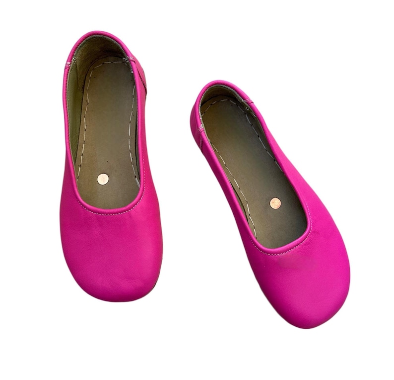 Pink Leather Barefoot Ballerinas, Handmade Zero Drop Slip-Ons, Grounding Minimalist Shoes