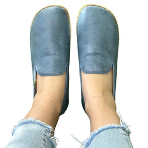 Womens Grounding Oxford Shoes ,  Barefoot Shoes Women, Grounding  Shoes With Copper Rivets,  Leather Sole, Sky Blue