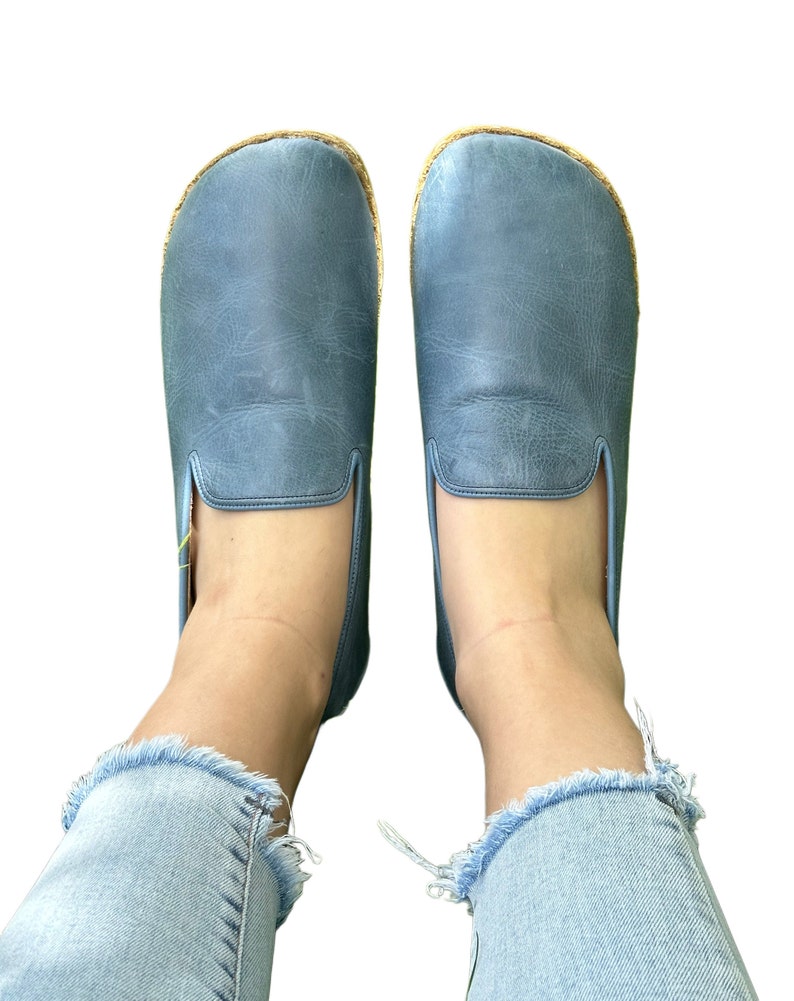 Womens Grounding Oxford Shoes ,  Barefoot Shoes Women, Grounding  Shoes With Copper Rivets,  Leather Sole, Sky Blue