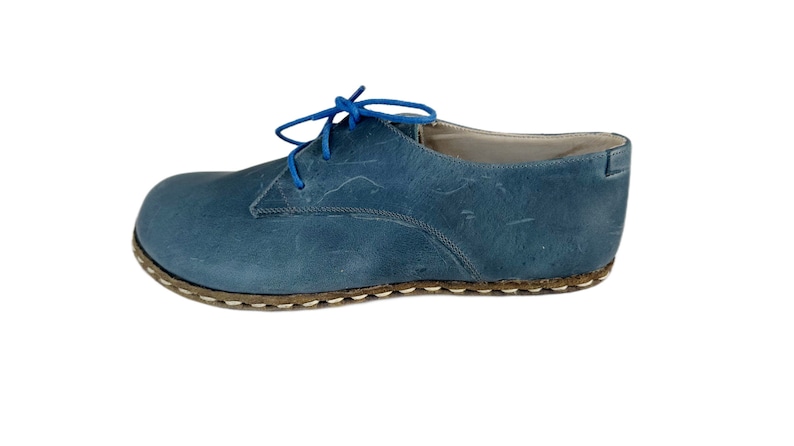 Barefoot Shoes Men | Men Oxford Shoes | Leather Wider Shoes  | Zero Drop Handmade Shoes | Men Loafers Shoes | Sky blue