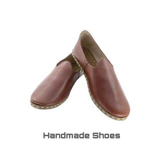 Mens Antique Brown Leather Slip Ons |  Loafers  |  Handmade Flat Shoes |  Gift For  Him
